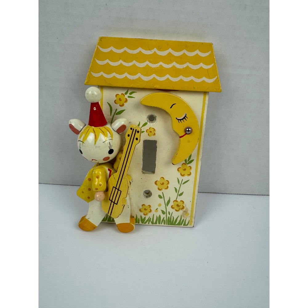 Vintage Originals by Irmi Wood Nursery Light Switch Cover Clown Moon Yellow 6in
